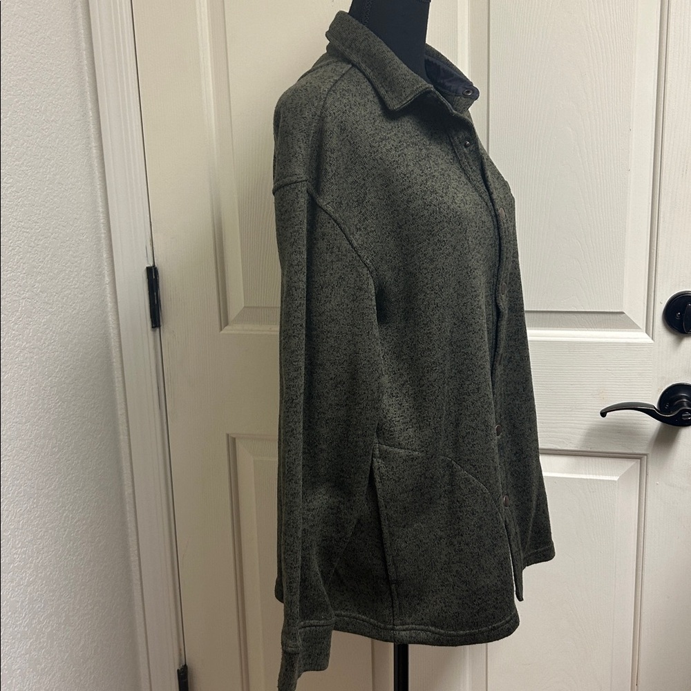 Solaris fleece snap button shirt jacket in dark green with pockets, Size Large, - Picture 4 of 10